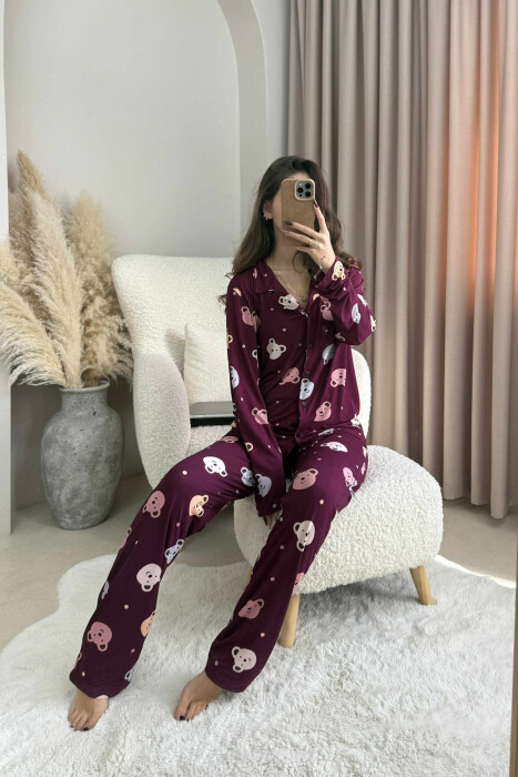 PIZHAME KËMISHË ME DIZAJN ME ARUSH+TUTA PËR FEMRA NË NGJYRE VISHNJE TE ERRET - 3