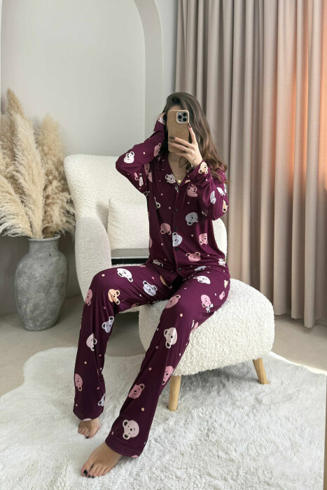 PIZHAME KËMISHË ME DIZAJN ME ARUSH+TUTA PËR FEMRA NË NGJYRE VISHNJE TE ERRET - 2