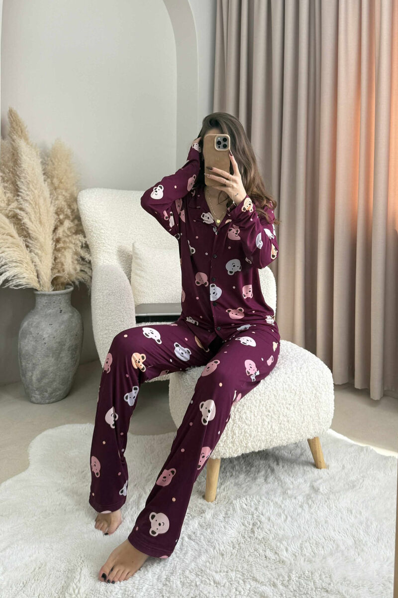 PIZHAME KËMISHË ME DIZAJN ME ARUSH+TUTA PËR FEMRA NË NGJYRE VISHNJE TE ERRET - 2