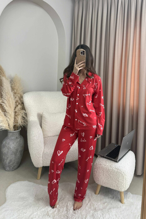 PIZHAME KËMISHË ME DIZAJN ME SHKRIME+TUTA PËR FEMRA NË NGJYRË TE KUQE - 3