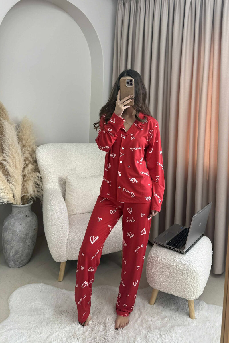 PIZHAME KËMISHË ME DIZAJN ME SHKRIME+TUTA PËR FEMRA NË NGJYRË TE KUQE - 3