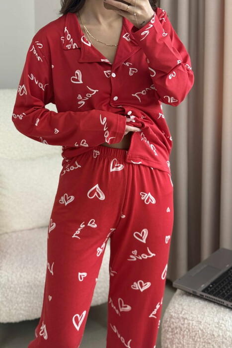 PIZHAME KËMISHË ME DIZAJN ME SHKRIME+TUTA PËR FEMRA NË NGJYRË TE KUQE - 5