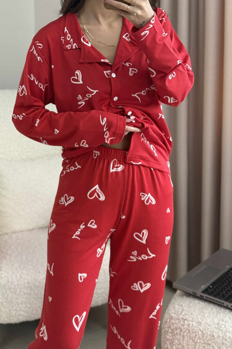 PIZHAME KËMISHË ME DIZAJN ME SHKRIME+TUTA PËR FEMRA NË NGJYRË TE KUQE - 5