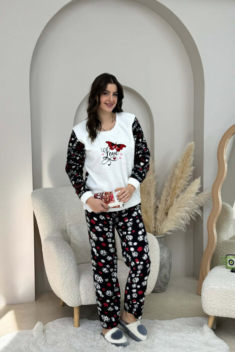 BUTTERFLY DETAIL POLAR WOMAN PIJAMAS WHITE-E BARDHE - KLAUDIO FASHION