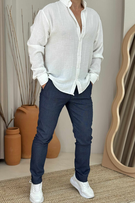 PANTALLONA KLASIKE ME KUADRATA PËR MESHKUJ NË NGJYRËN BLU E ERRËT - KLAUDIO FASHION