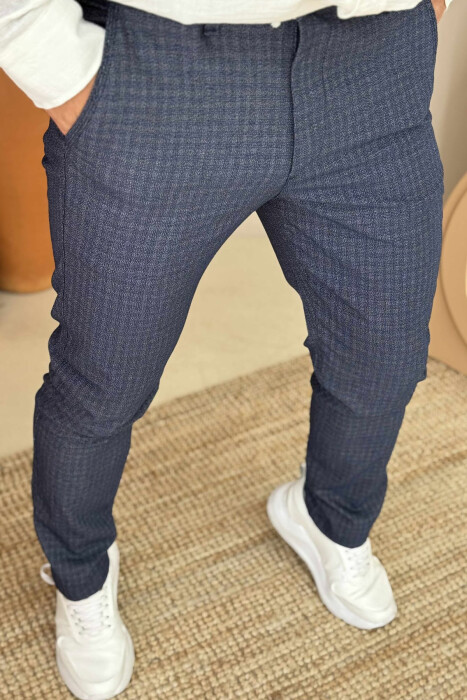 PLAID DESIGN CLASSIC MEN PANTS DARK BLUE/BEE - 4