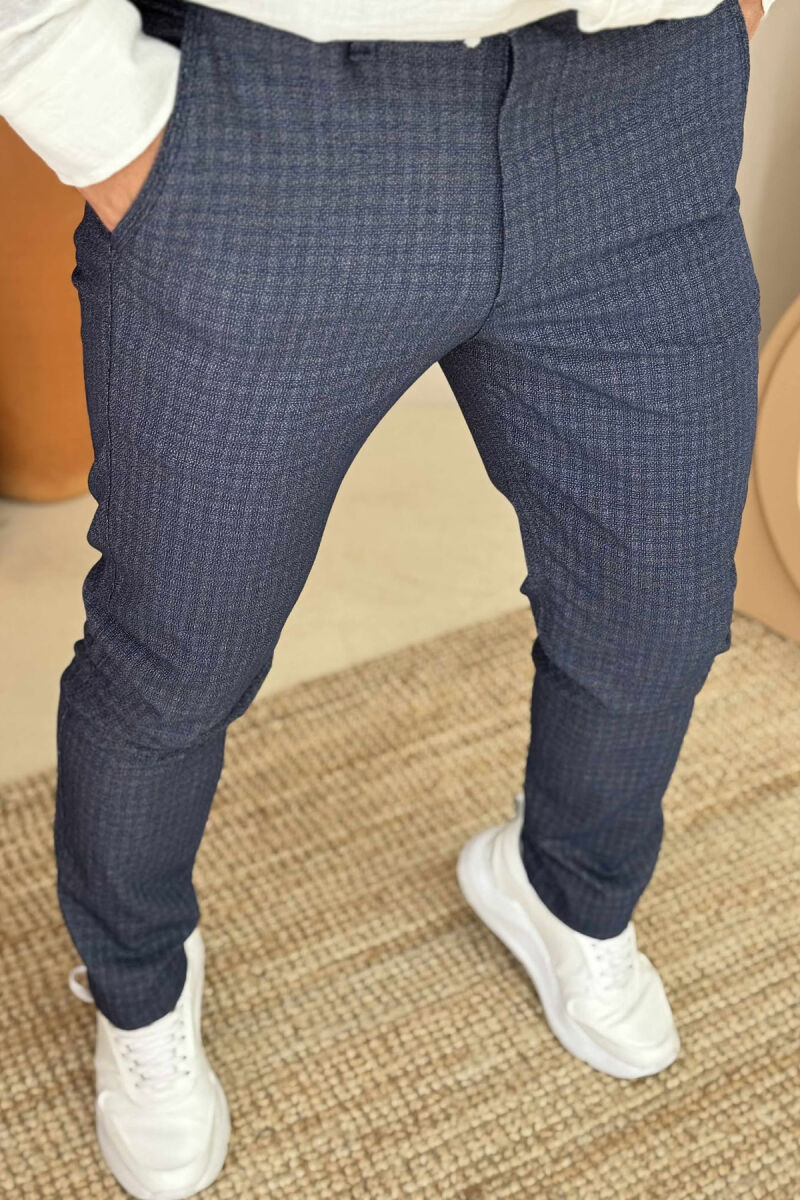 PLAID DESIGN CLASSIC MEN PANTS DARK BLUE/BEE - 4