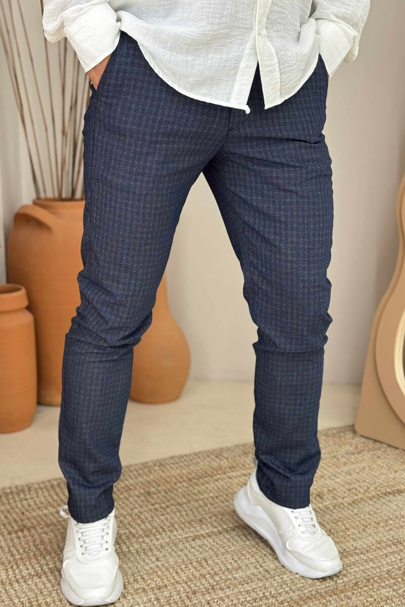 PLAID DESIGN CLASSIC MEN PANTS DARK BLUE/BEE - 5