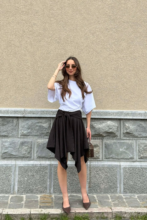 PLAID DESIGN LACING WAIST WOMAN SKIRT BLACK-BROWN/ZEKA - KLAUDIO FASHION