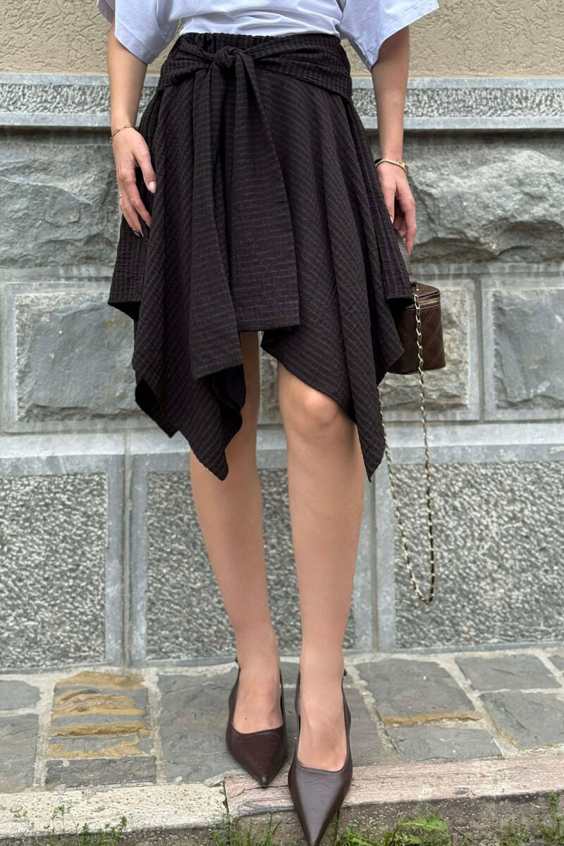 PLAID DESIGN LACING WAIST WOMAN SKIRT BLACK-BROWN/ZEKA - 2