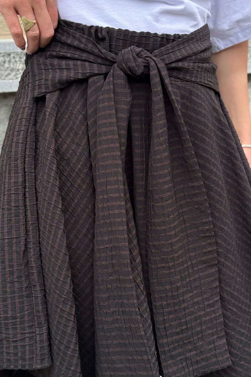PLAID DESIGN LACING WAIST WOMAN SKIRT BLACK-BROWN/ZEKA - 3