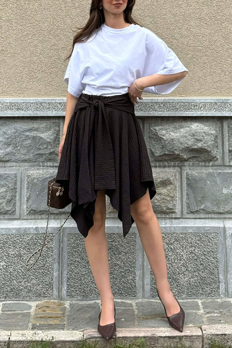 PLAID DESIGN LACING WAIST WOMAN SKIRT BLACK-BROWN/ZEKA - 6