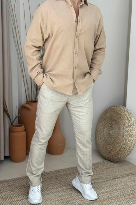 PLAID DESIGN ONE COLOR MEN PANTS CREAM/KREM - KLAUDIO FASHION