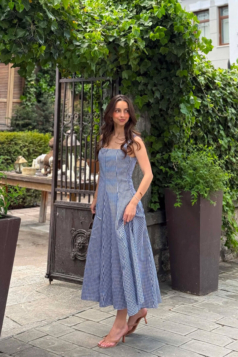 PLAID DESIGN SIMPLE WOMAN DRESS BLUE/BLU - 3