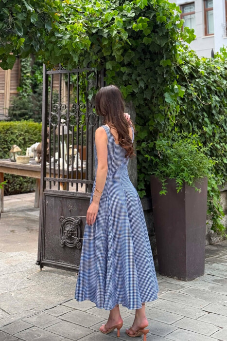 PLAID DESIGN SIMPLE WOMAN DRESS BLUE/BLU - 5