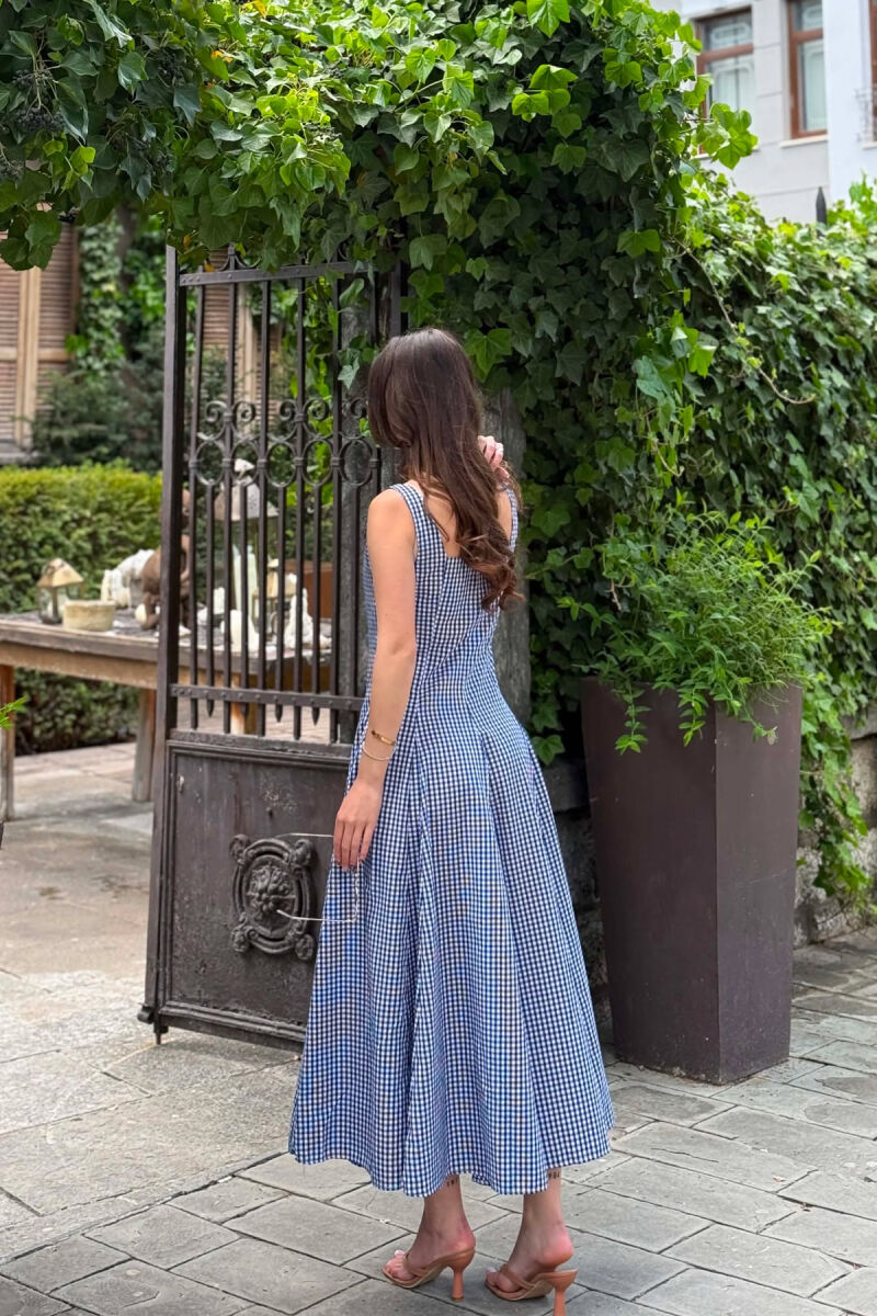 PLAID DESIGN SIMPLE WOMAN DRESS BLUE/BLU - 5