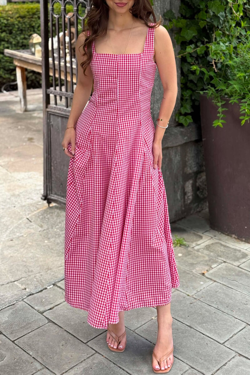 PLAID DESIGN SIMPLE WOMAN DRESS RED/E KUQE - 4