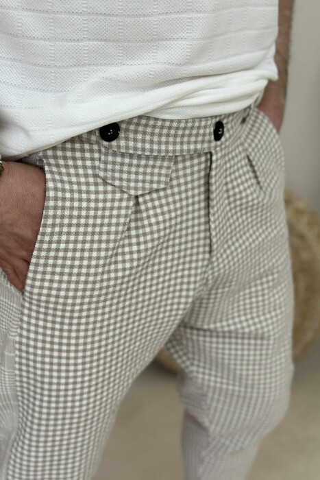PLAID SIMPLE MEN PANTS BEIGE/BEZHE - 3