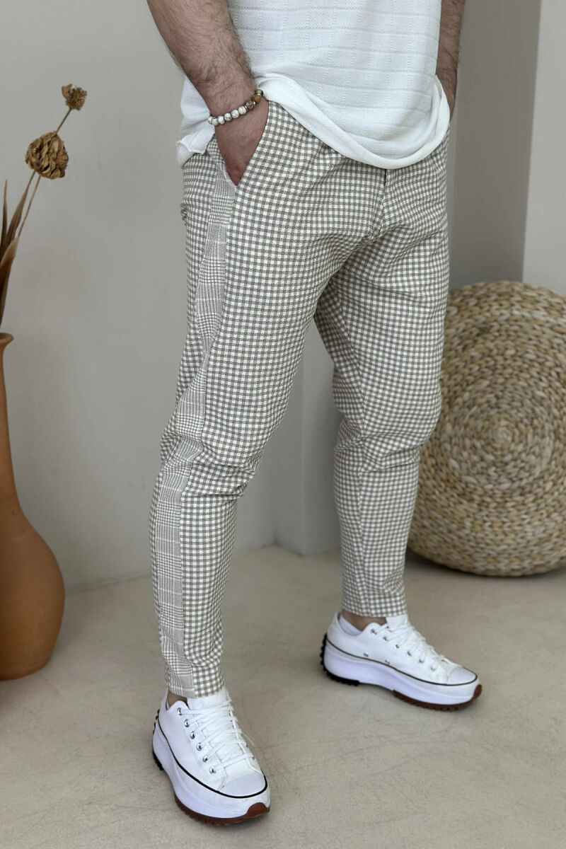 PLAID SIMPLE MEN PANTS BEIGE/BEZHE - 4