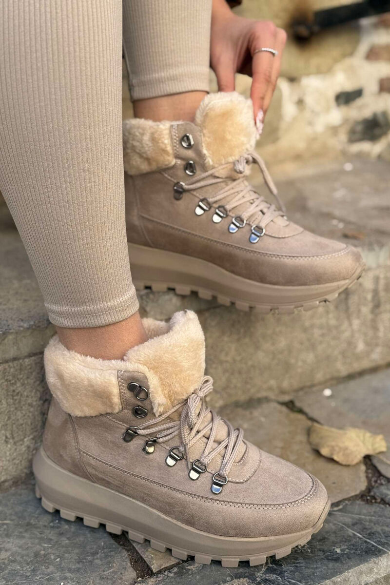 PLATFORM FLUFFY NECK WOMEN BOOTS BEIGE/BEZHE - 2