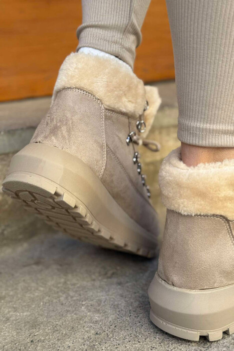 PLATFORM FLUFFY NECK WOMEN BOOTS BEIGE/BEZHE - 6