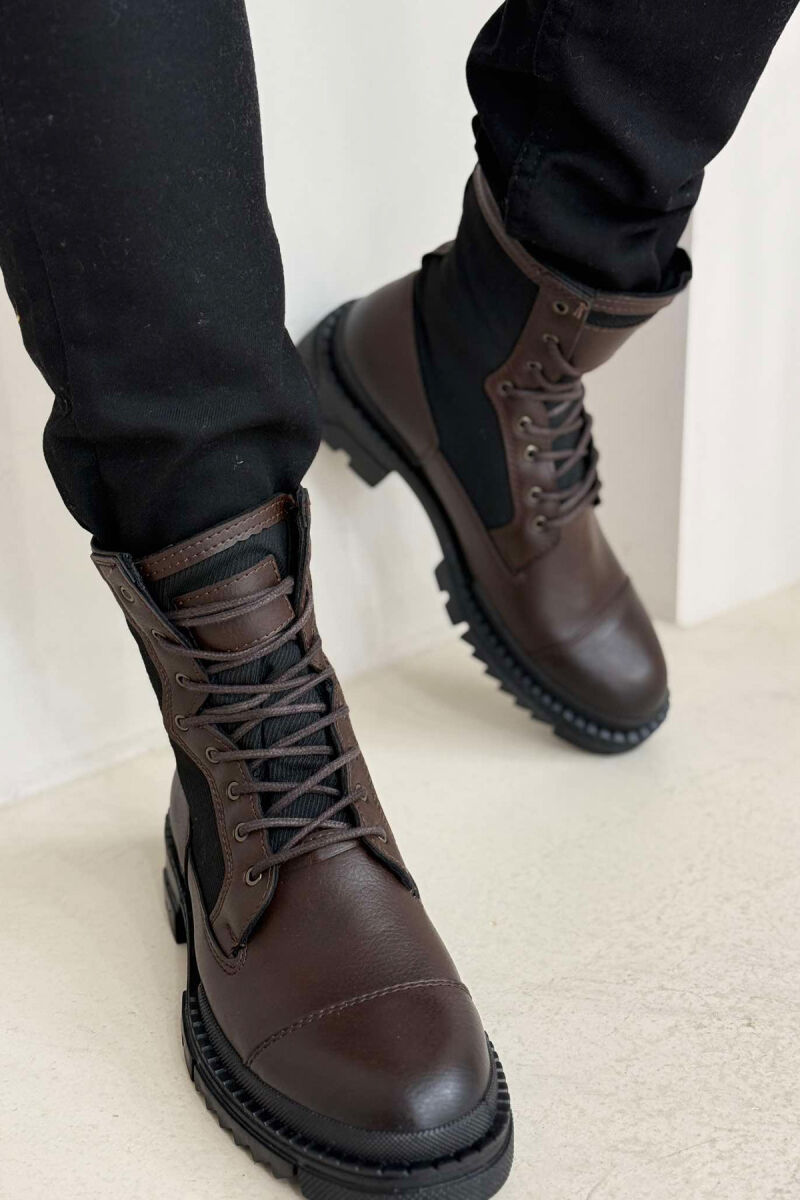 PLATFORM LACE-UP MEN BOOTS BROWN/KAFE - 4