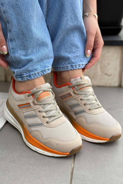 PLATFORM LACING RUNNING WOMEN SNEAKERS BEIGE+ORANGE/BZHPO 