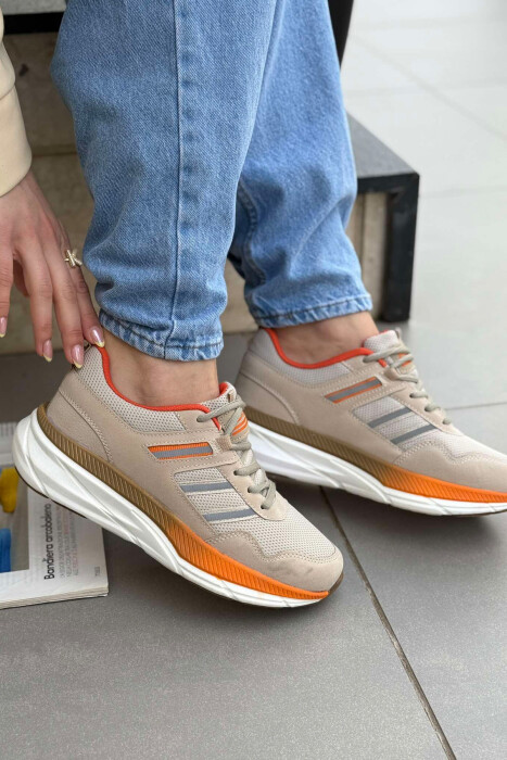 PLATFORM LACING RUNNING WOMEN SNEAKERS BEIGE+ORANGE/BZHPO - 3