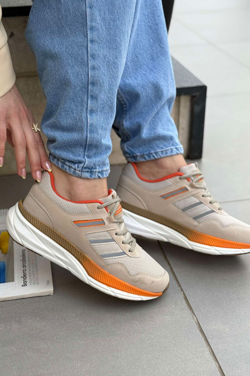 PLATFORM LACING RUNNING WOMEN SNEAKERS BEIGE+ORANGE/BZHPO - 3