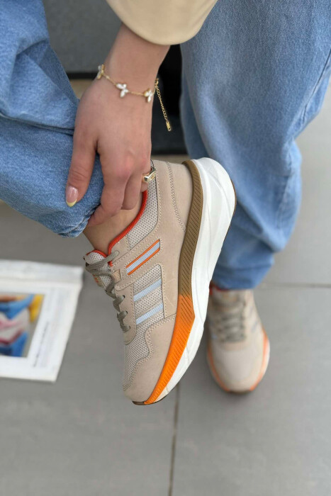 PLATFORM LACING RUNNING WOMEN SNEAKERS BEIGE+ORANGE/BZHPO - 4