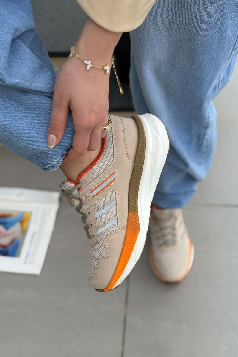 PLATFORM LACING RUNNING WOMEN SNEAKERS BEIGE+ORANGE/BZHPO - 4