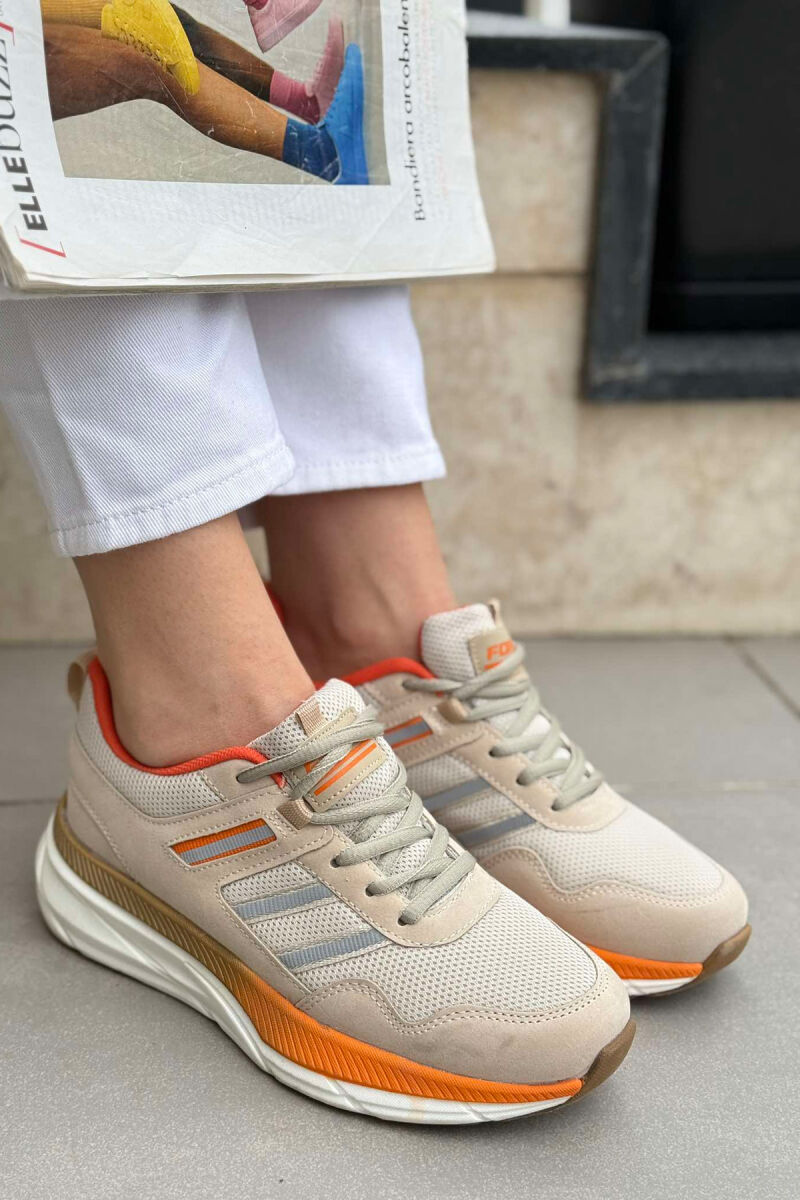 PLATFORM LACING RUNNING WOMEN SNEAKERS BEIGE+ORANGE/BZHPO - 5