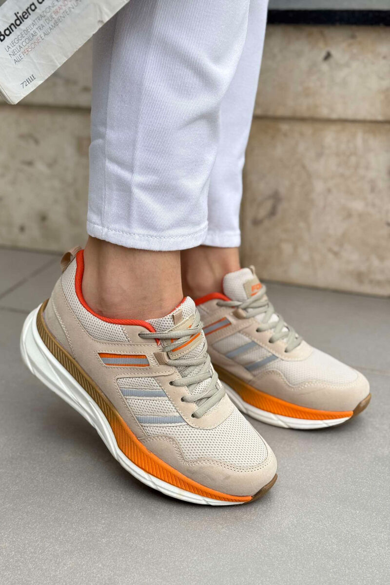PLATFORM LACING RUNNING WOMEN SNEAKERS BEIGE+ORANGE/BZHPO - 6