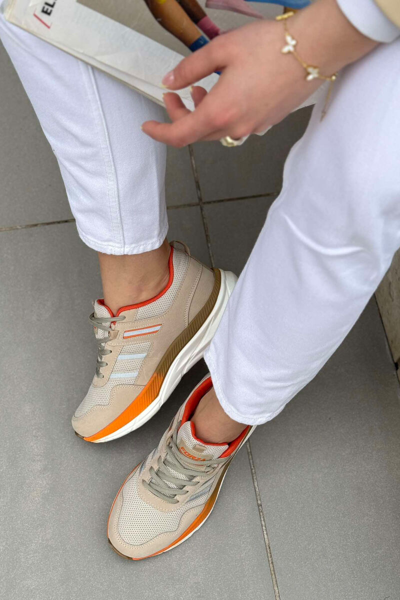 PLATFORM LACING RUNNING WOMEN SNEAKERS BEIGE+ORANGE/BZHPO - 7