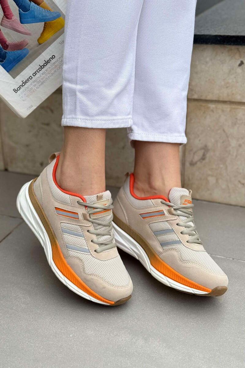 PLATFORM LACING RUNNING WOMEN SNEAKERS BEIGE+ORANGE/BZHPO - 8