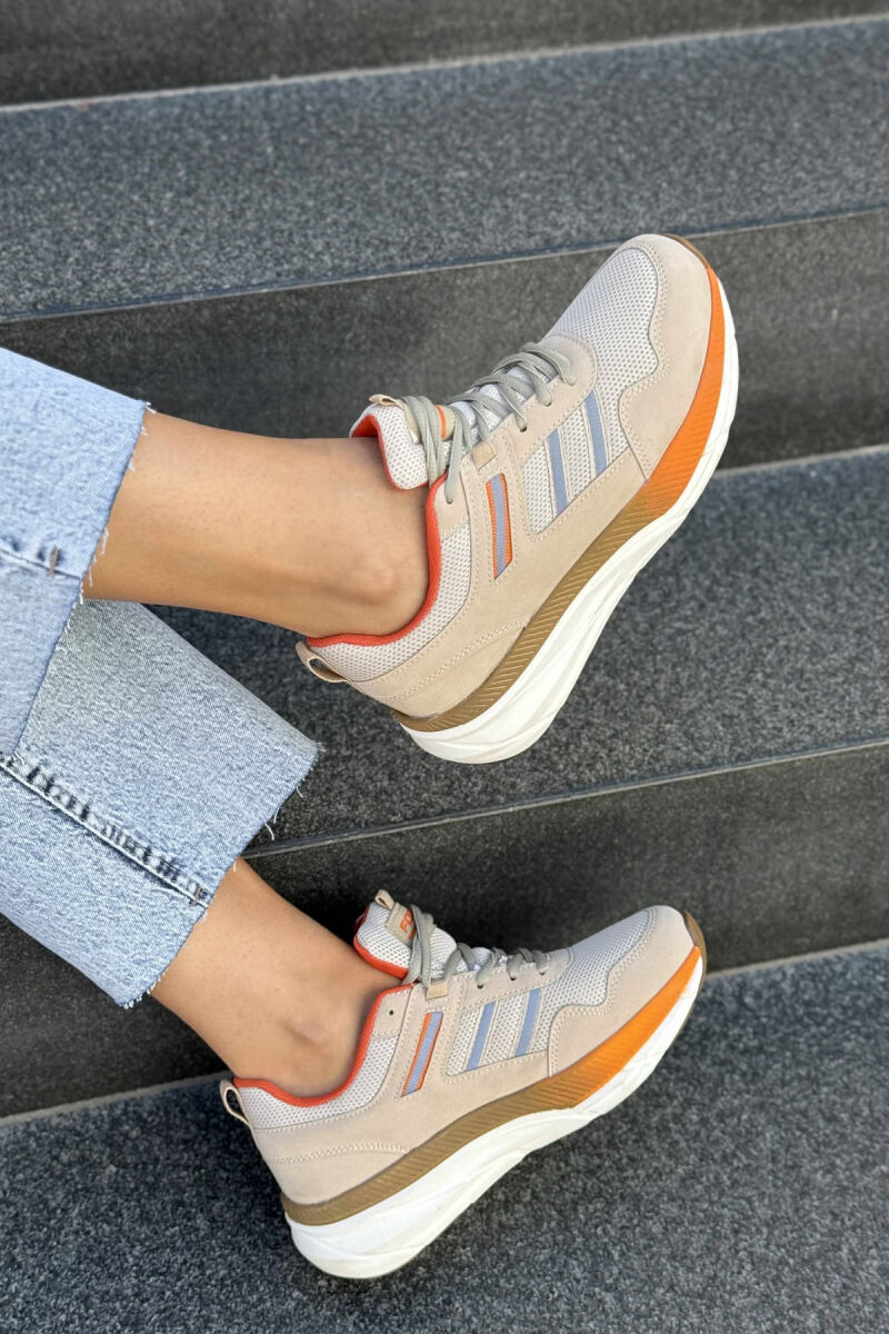 PLATFORM LACING RUNNING WOMEN SNEAKERS BEIGE+ORANGE/BZHPO - 3