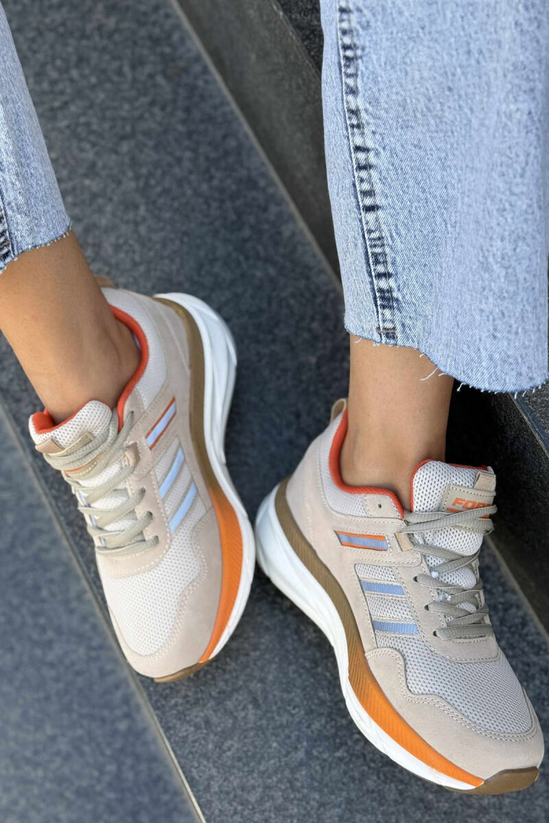 PLATFORM LACING RUNNING WOMEN SNEAKERS BEIGE+ORANGE/BZHPO - 4
