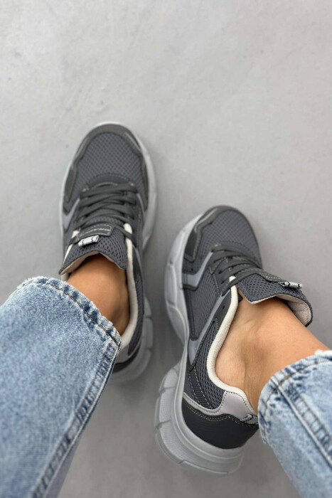 PLATFORM LACING RUNNING WOMEN SNEAKERS DARK GREY/GEE - 3