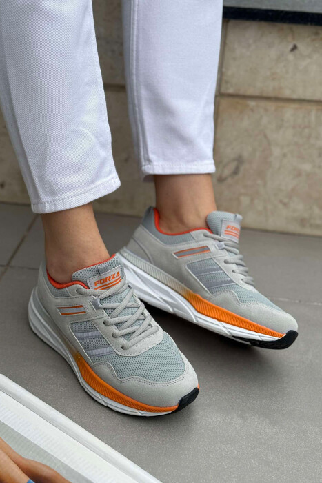 PLATFORM LACING RUNNING WOMEN SNEAKERS LIGHT GREY-ORANGE/GZPO 