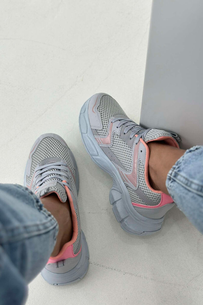 PLATFORM LACING RUNNING WOMEN SNEAKERS LIGHT GREY/GZ - 4