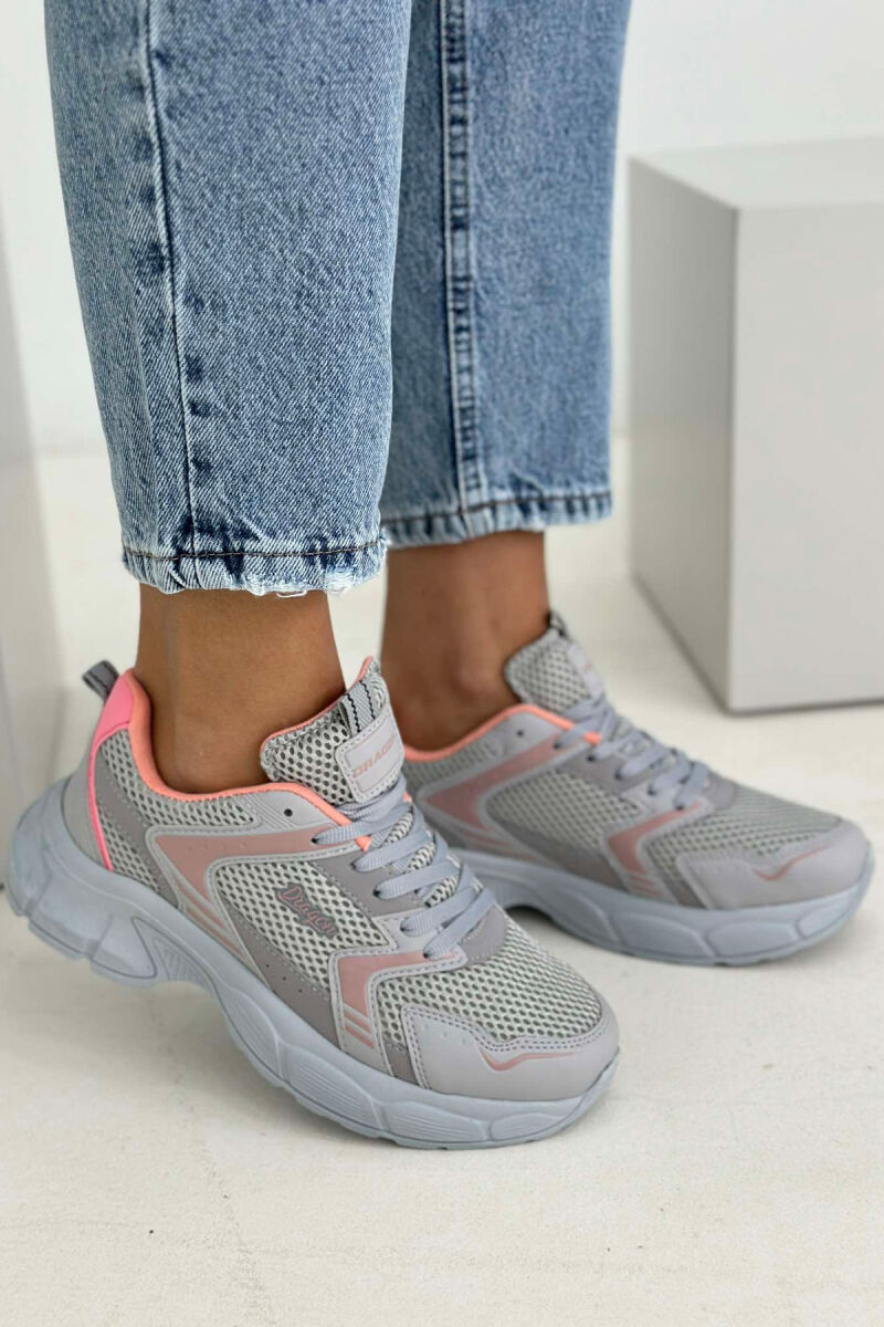 PLATFORM LACING RUNNING WOMEN SNEAKERS LIGHT GREY/GZ - 6