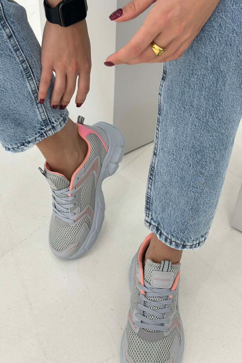 PLATFORM LACING RUNNING WOMEN SNEAKERS LIGHT GREY/GZ - 2