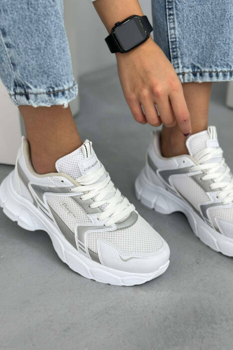 PLATFORM LACING RUNNING WOMEN SNEAKERS WHITE/GREY-BAGR - 3