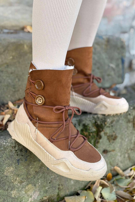 PLATFORM LACING WOMAN BOOTS BROWN/KAFE - KLAUDIO FASHION