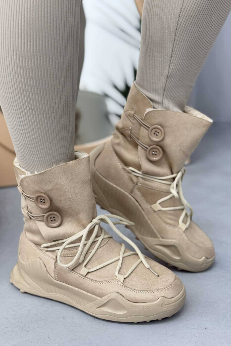 PLATFORM LACING WOMAN BOOTS LIGHT BEIGE/BZHZB - KLAUDIO FASHION