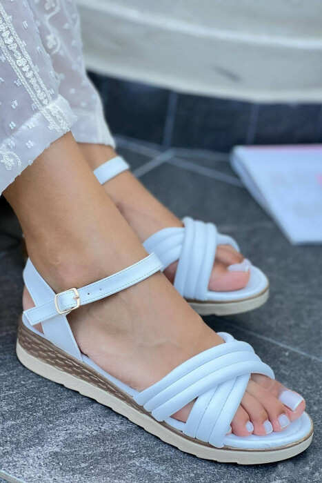 PLATFORM ONE COLOR WOMEN SANDALS WHITE-E BARDHE - KLAUDIO FASHION