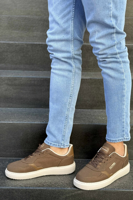 PLATFORM STARS DESIGNED SIMPLE MEN SNEAKERS BEIGE+BROWN/BEZHE+KAFE - 1