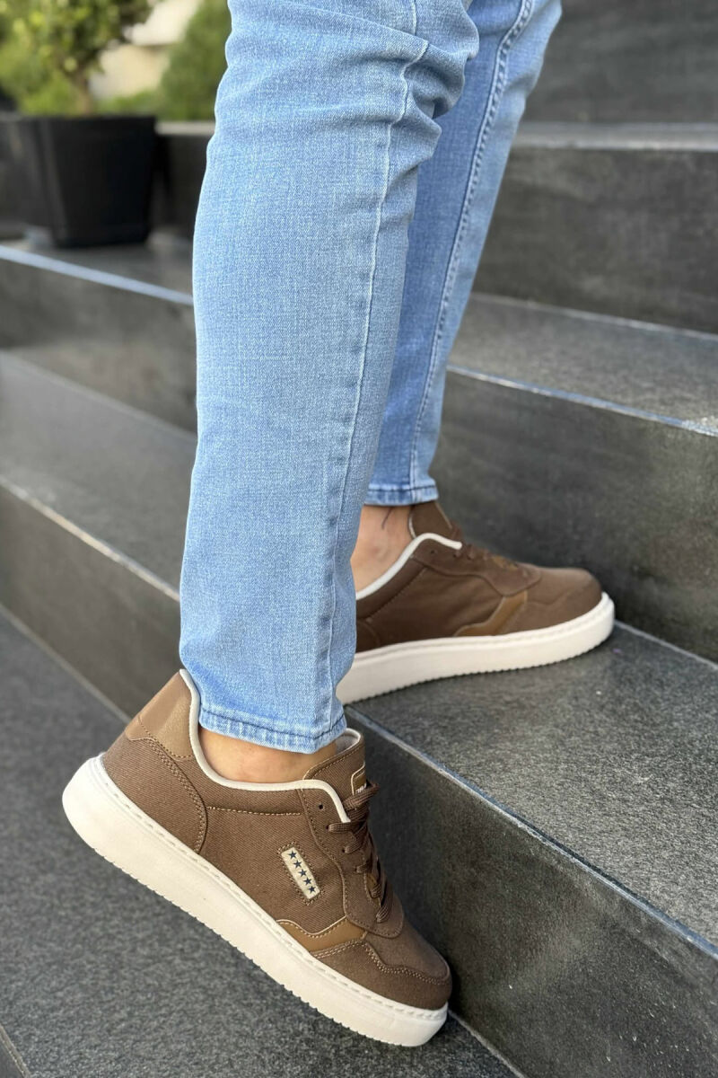 PLATFORM STARS DESIGNED SIMPLE MEN SNEAKERS BEIGE+BROWN/BEZHE+KAFE - 4