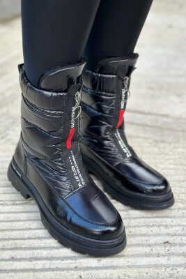 PLATFORM ZIPPER WOMAN CREW BOOTS GLOSSY BLACK-ZEZE SHKELQIM 