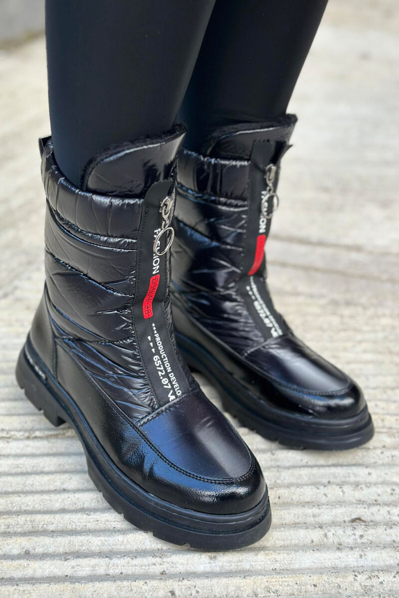 PLATFORM ZIPPER WOMAN CREW BOOTS GLOSSY BLACK-ZEZE SHKELQIM - 1